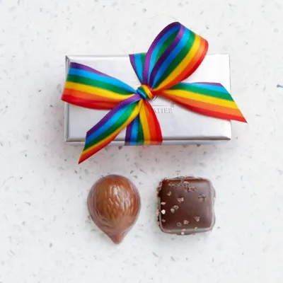 Assorted Chocolate Silver Favour, Rainbow Ribbon