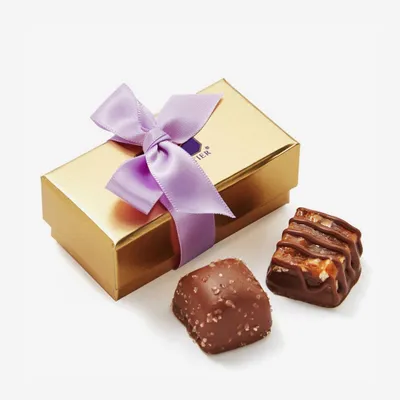 Assorted Chocolate Gold Favour, Lavender Ribbon