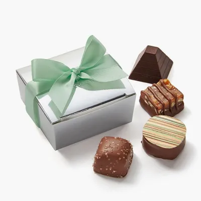 Assorted Chocolate Silver Favour, Mint Ribbon, 4 pc