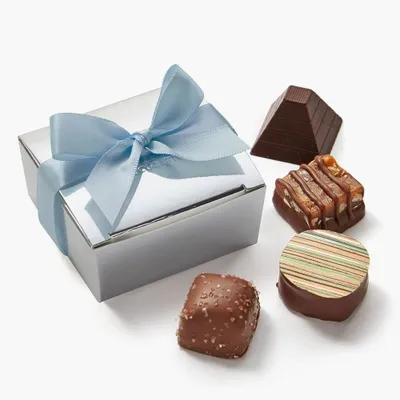 Assorted Chocolate Silver Favour, Light Ribbon