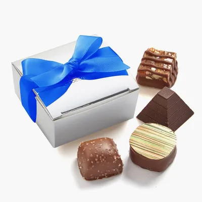 Assorted Chocolate Silver Favour, Royal Blue Ribbon, 4 pc