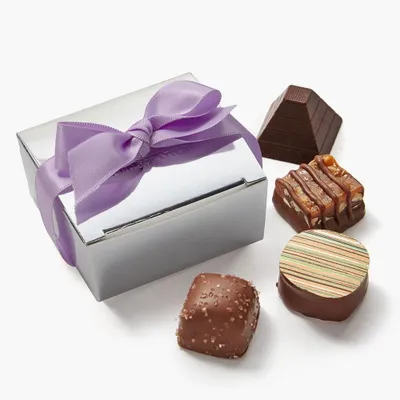 Assorted Chocolate Silver Favour, Lavender Ribbon, 4 pc