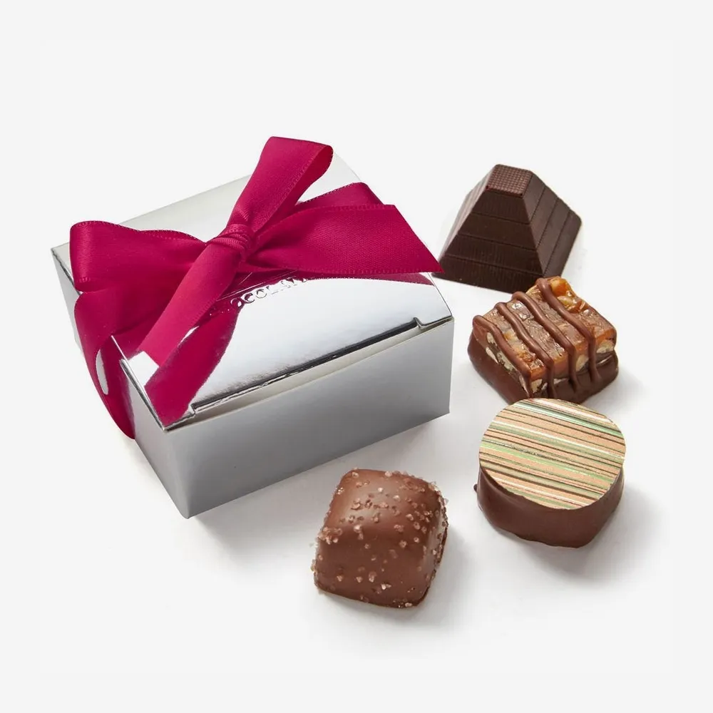 Assorted Chocolate Silver Favour, Fuchsia Ribbon, 4 pc