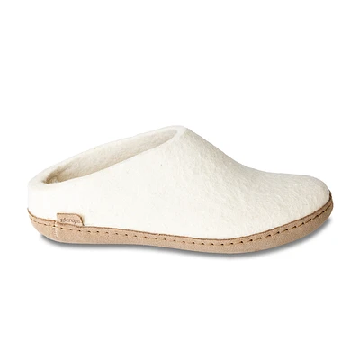 Wool Felt Clog Leather Sole White