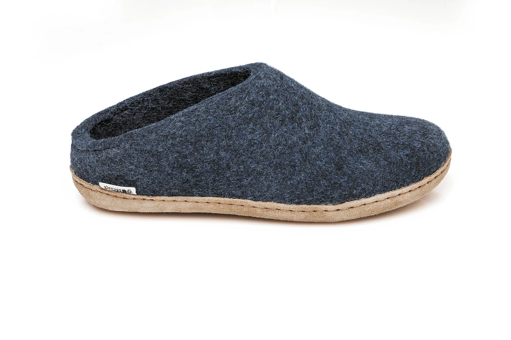 Wool Felt Clog Leather Sole Denim