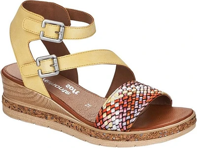 Yellow/ Woven Multi Front/Ankle Strap Wedge Sandal