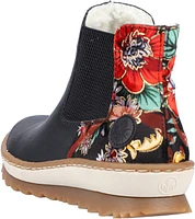 Navy Boot With Floral Printed Heel