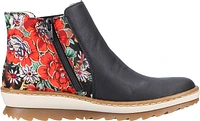 Navy Boot With Floral Printed Heel