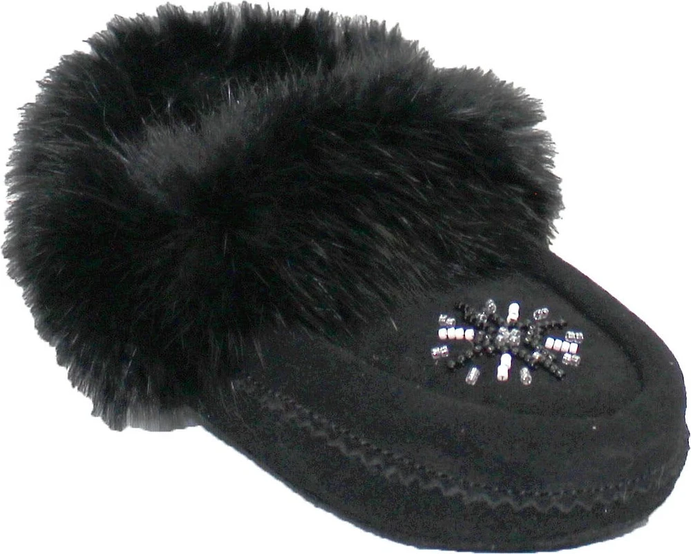 Saski Black - Kids Beaded Moccasin With Fur