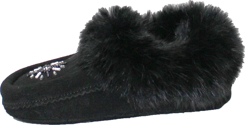 Saski Black - Kids Beaded Moccasin With Fur