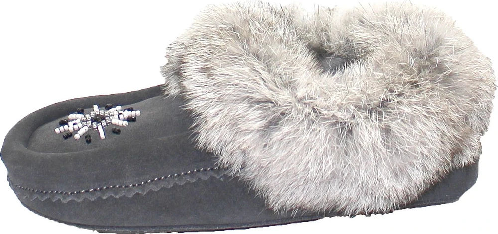 Saskie Charcoal - Kids Beaded Moccasin With Fur