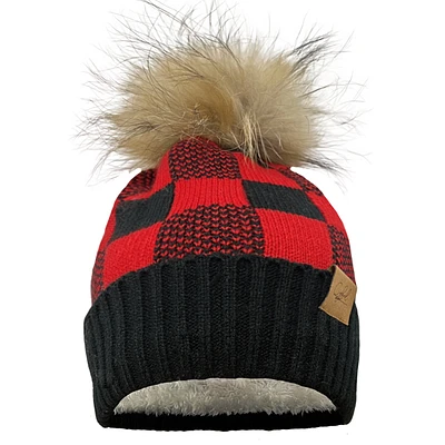 Red plaid beanie for women