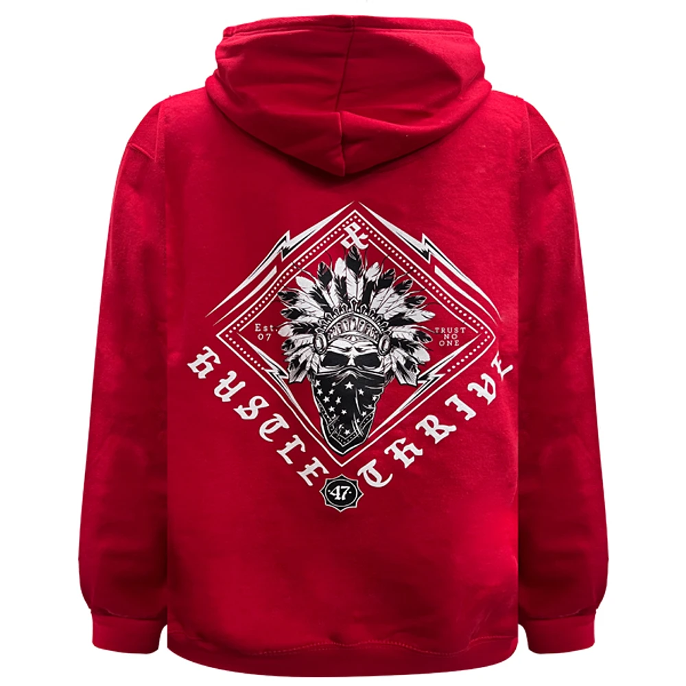 Red hoodie Hustle & Thrive for men