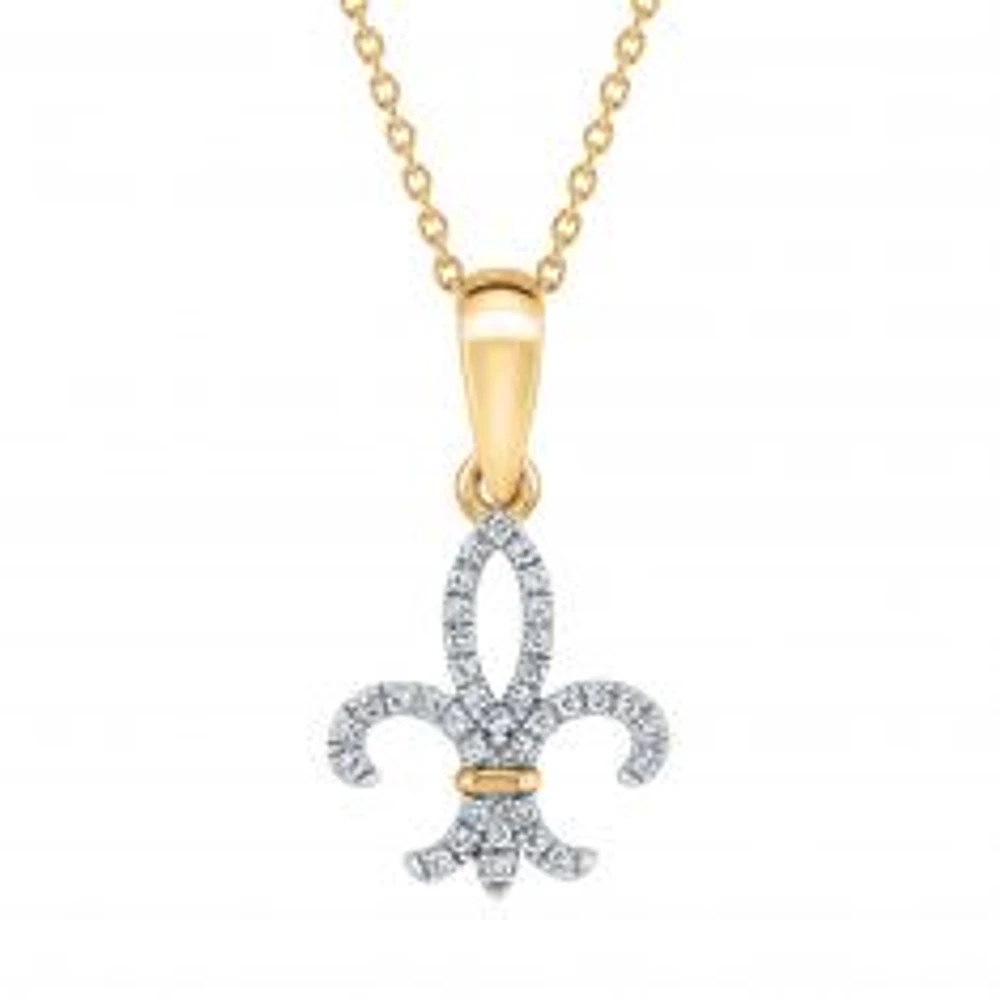 1/10ctw Diamond Fleur-de-Lis Yellow Gold Pendant Necklace