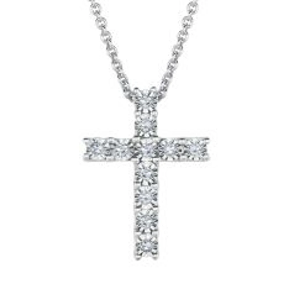 1/15ctw Diamond Cross Sterling Silver Pendant Necklace