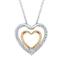 1/6ctw Diamond Two-Tone Double Heart Pendant Necklace