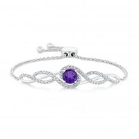 Amethyst and Created White Sapphire Sterling Silver Bolo Bracelet