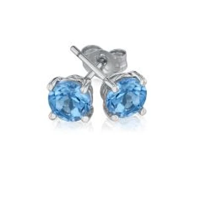 Blue Topaz White Gold Solitaire Stud Earrings