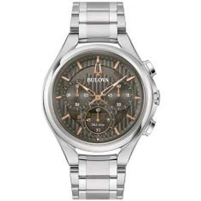 Bulova Curv Grey Dial Stainless Steel Watch | 44mm | 96A298