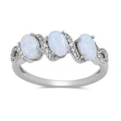 Created Opal and White Sapphire Three-Stone Ring