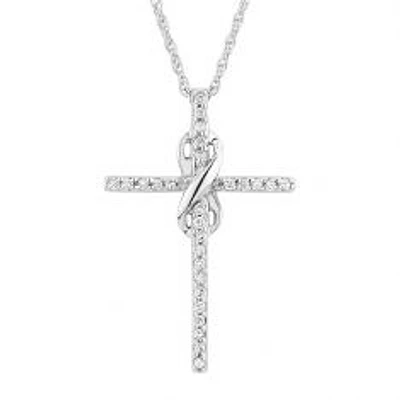 Sterling Silver Diamond Cross and Infinity Pendant Necklace 1/6ctw