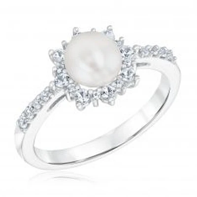 Freshwater Cultured Pearl and Created White Sapphire Ring