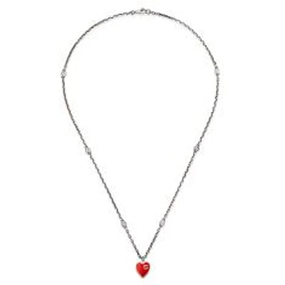 Gucci Interlocking G Red Enamel Heart Necklace