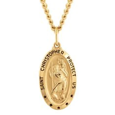 Men's Oval Saint Christopher Medallion Pendant Necklace