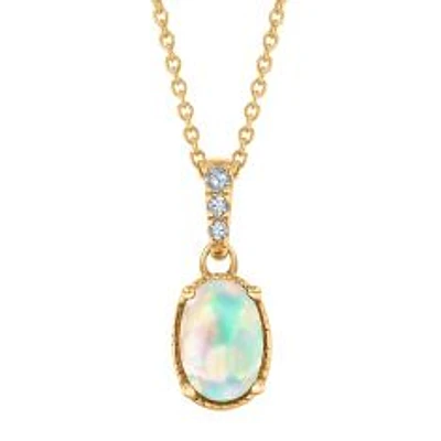 Oval Opal and Diamond Accent Yellow Gold Pendant Necklace