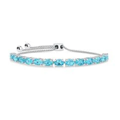 Oval Swiss Blue Topaz Sterling Silver Bolo Bracelet