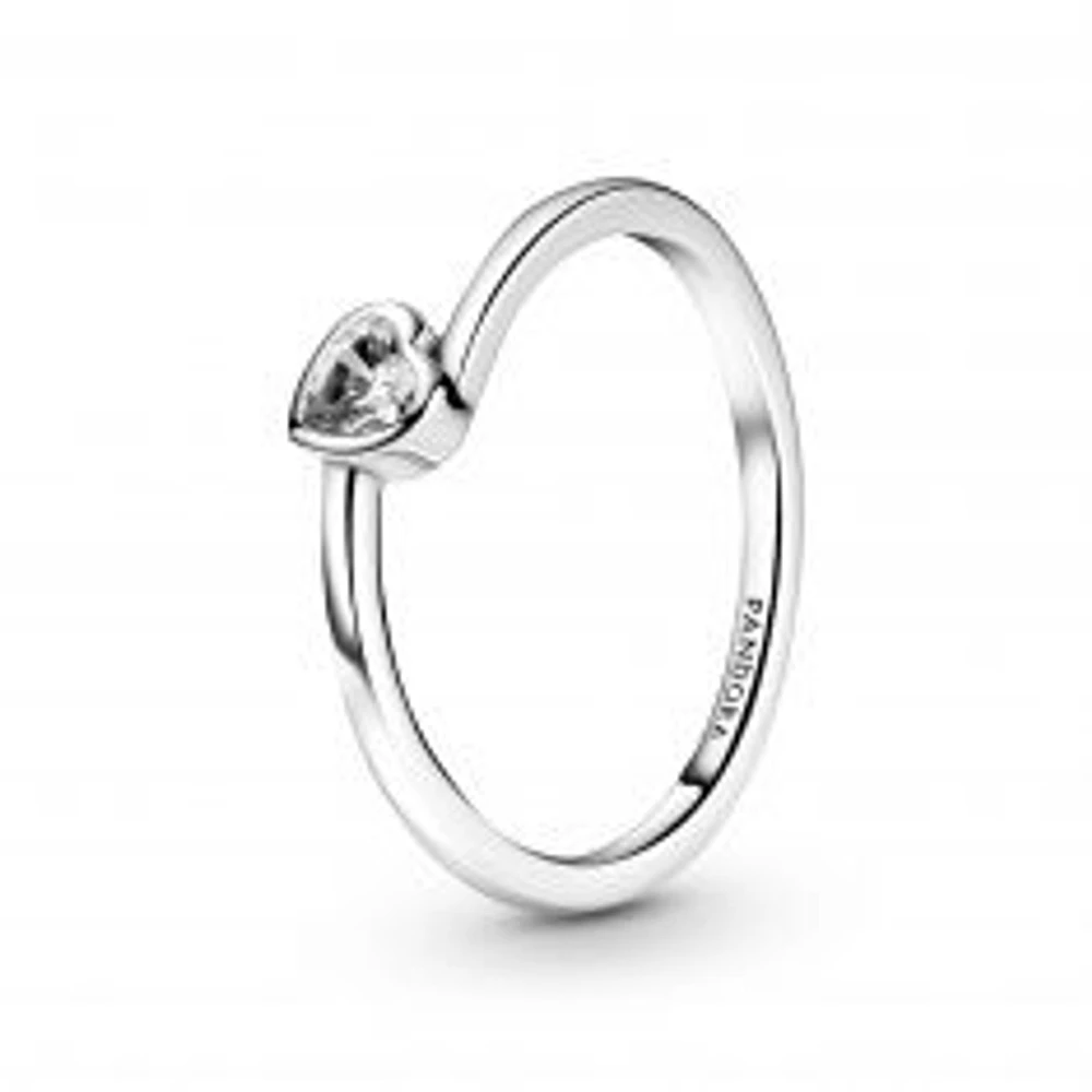 Pandora Clear Tilted Heart Solitaire Ring