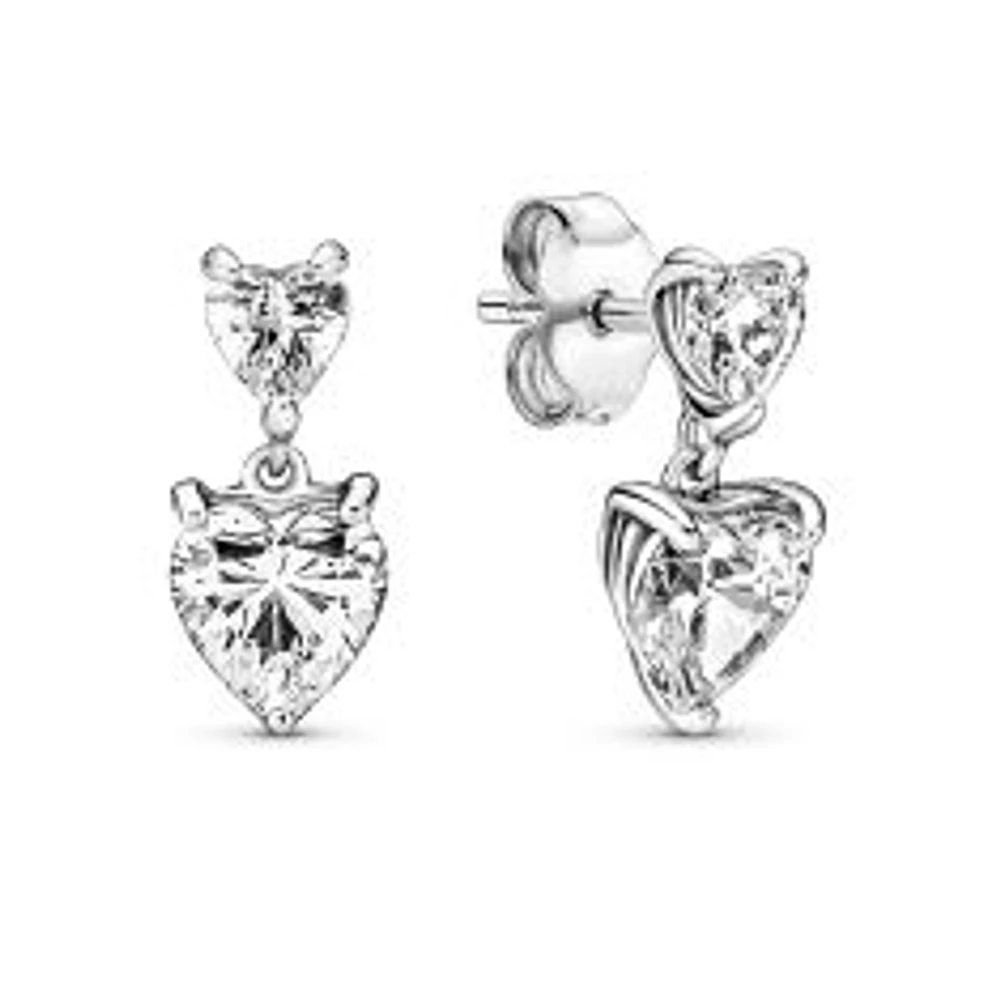 Pandora Double Heart Sparkling Stud Earrings