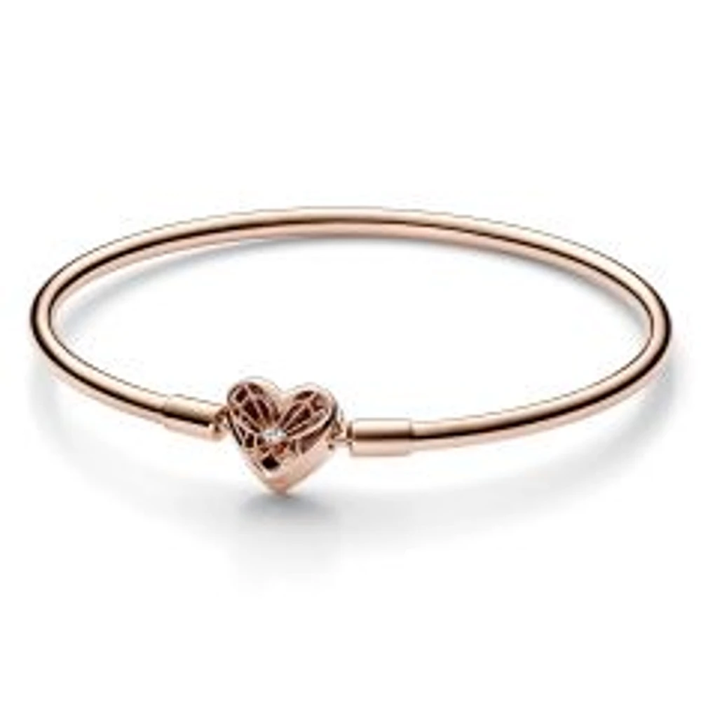 Pandora Moments Heart & Butterfly Bangle Bracelet | Rose Gold-Plated