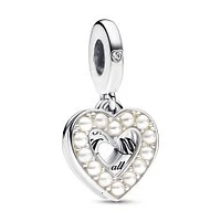 Pandora Pearlescent White Heart Double Dangle Charm