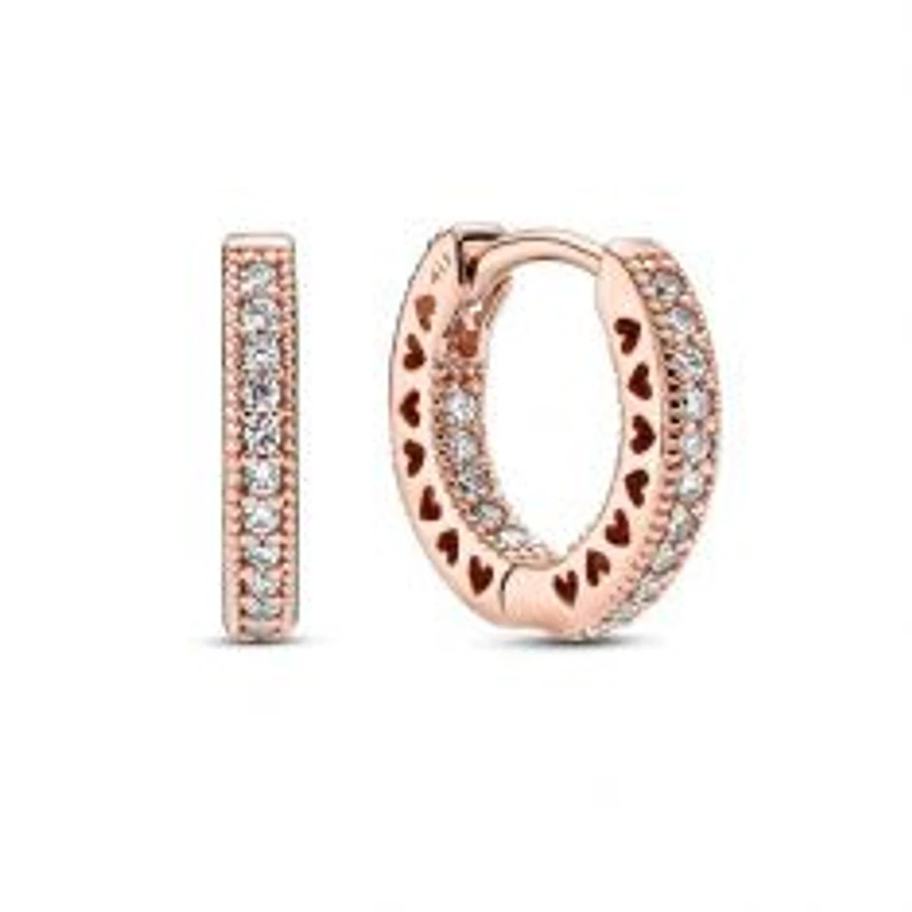 Pandora Pavé Heart Hoop Earrings, Rose Gold-Plated