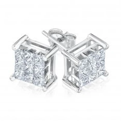 1ctw Princess-Cut Composite Diamond Stud Earrings