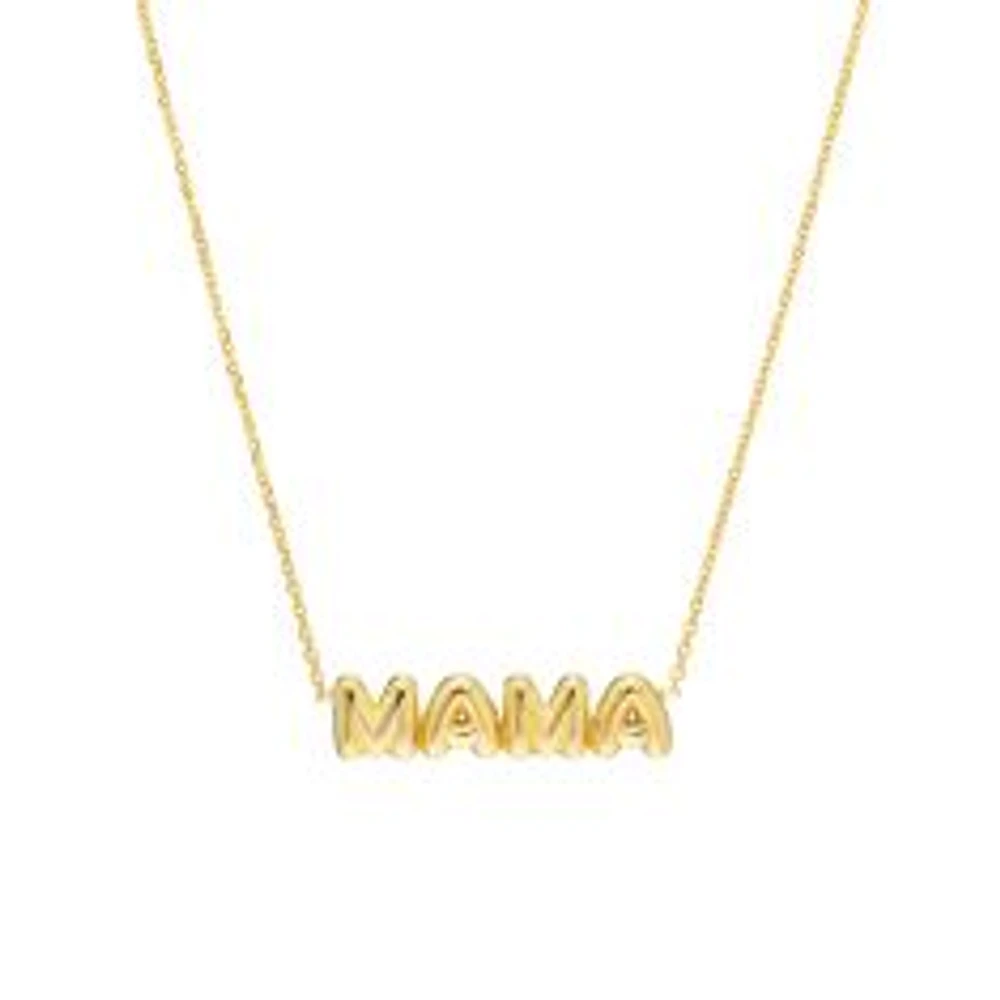 Puff "MAMA" Solid Yellow Gold Bar Necklace