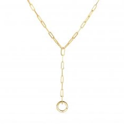 Yellow Gold Hollow Paperclip Charm Clasp Y Necklace