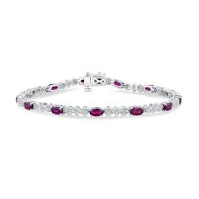 Rhodolite Garnet and Created White Sapphire Sterling Silver Tennis Bracelet