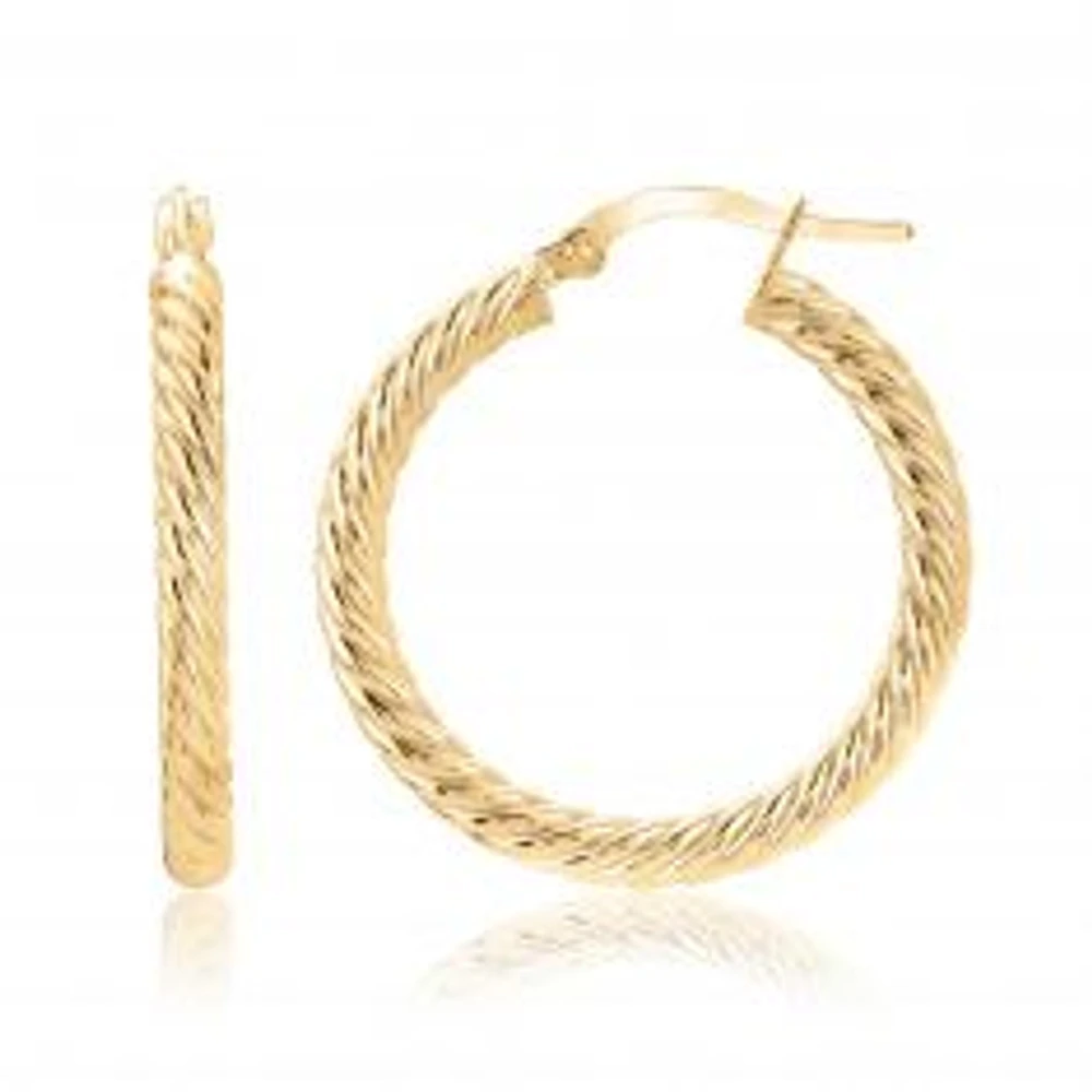 Yellow Gold Rope Twist Hoop Earrings | 26mm