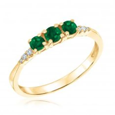 Three-Stone Round Emerald and Diamond Accent Ring 1/20ctw