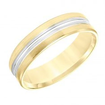 Two-Tone Engraved Beveled Edge Comfort Fit Wedding Band 6mm - REEDS Priority