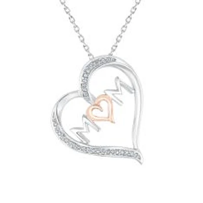 Two-Tone Diamond Accent Heart Mom Pendant Necklace