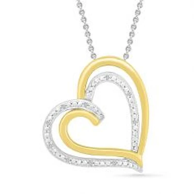 Two-Tone Diamond Accent Tilted Heart Pendant Necklace