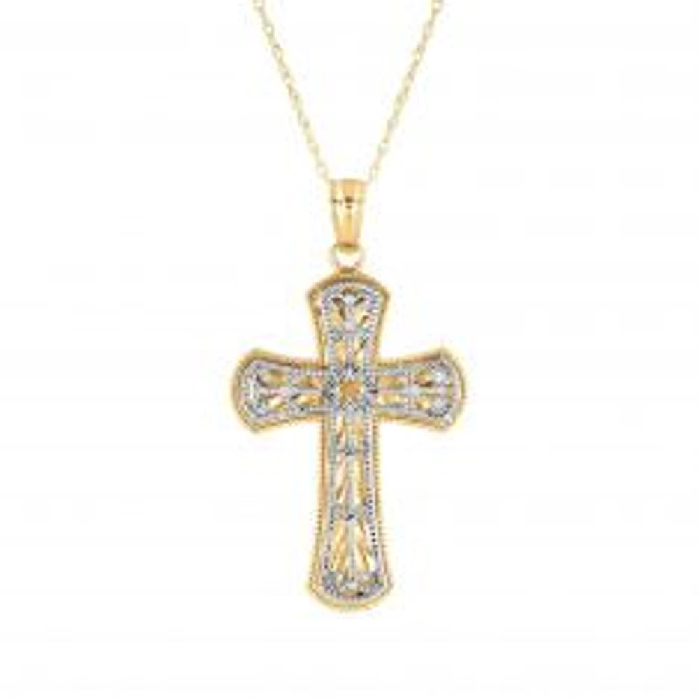 Two-Tone Ornate Cross Pendant Necklace