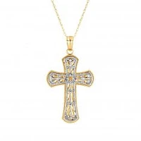 Two-Tone Ornate Cross Pendant Necklace