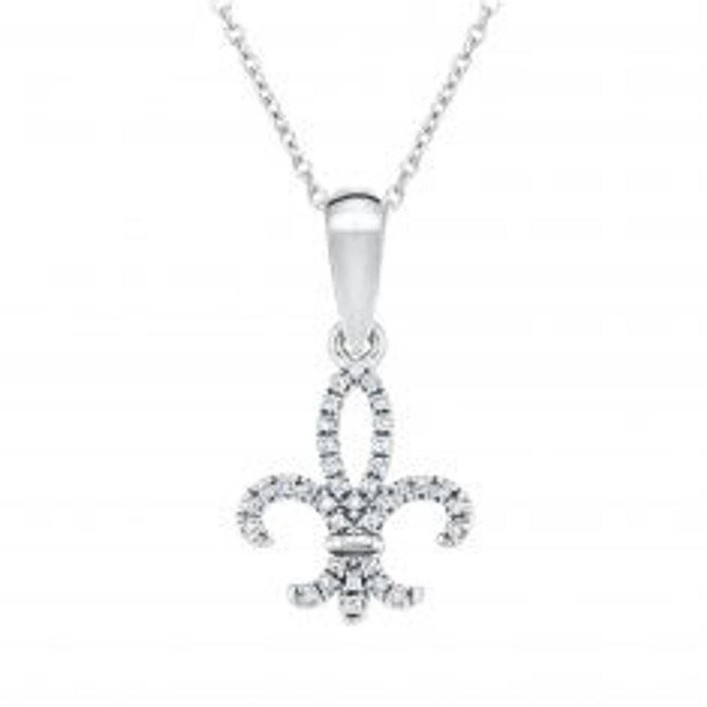 White Gold Diamond Fleur-de-Lis Pendant Necklace 1/10ctw