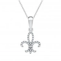 White Gold Diamond Fleur-de-Lis Pendant Necklace 1/10ctw