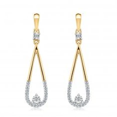 Yellow Gold Diamond Open Teardrop Earrings 1/8ctw