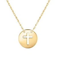 Yellow Gold Mini Disc Cross Necklace